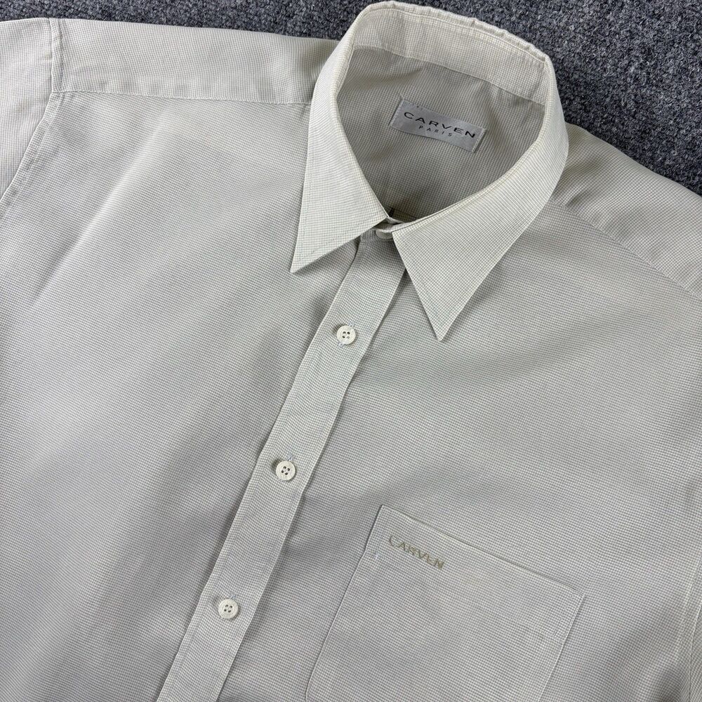 Carven Paris Shirt Mens 105 US L Beige Micro Check Pocket